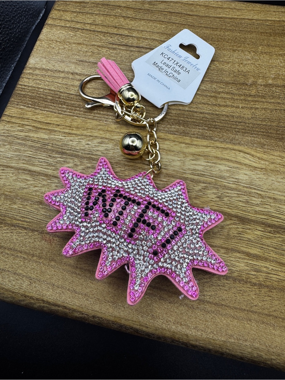 Fashion Jewelry Pink Crystal Starburst Key & Card Holder Charm